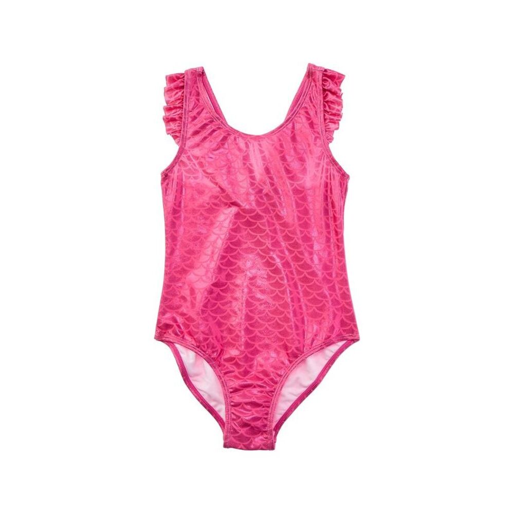 Flap Happy Girls  One Piece Shiny Pink Scales Swimsuit, Pink